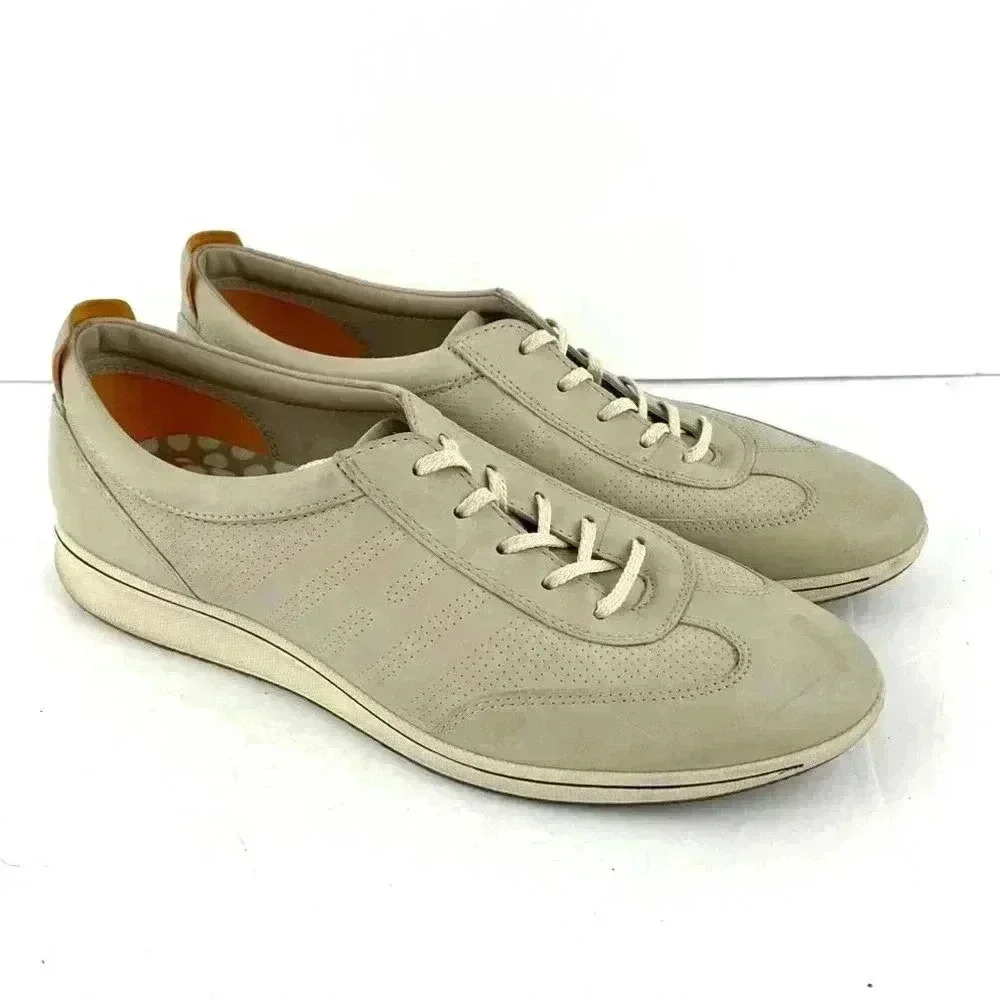 Ecco Women's Casual Sneakers Beige Taupe Leather Comfort Shoes SZ 10‎